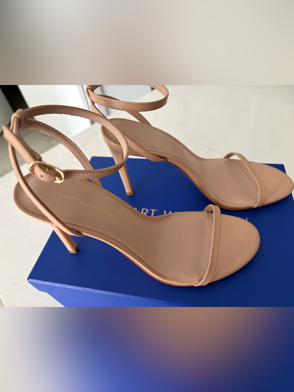 Stuart Weitzman Blush Nude Ankle-Strap Stiletto Sandals